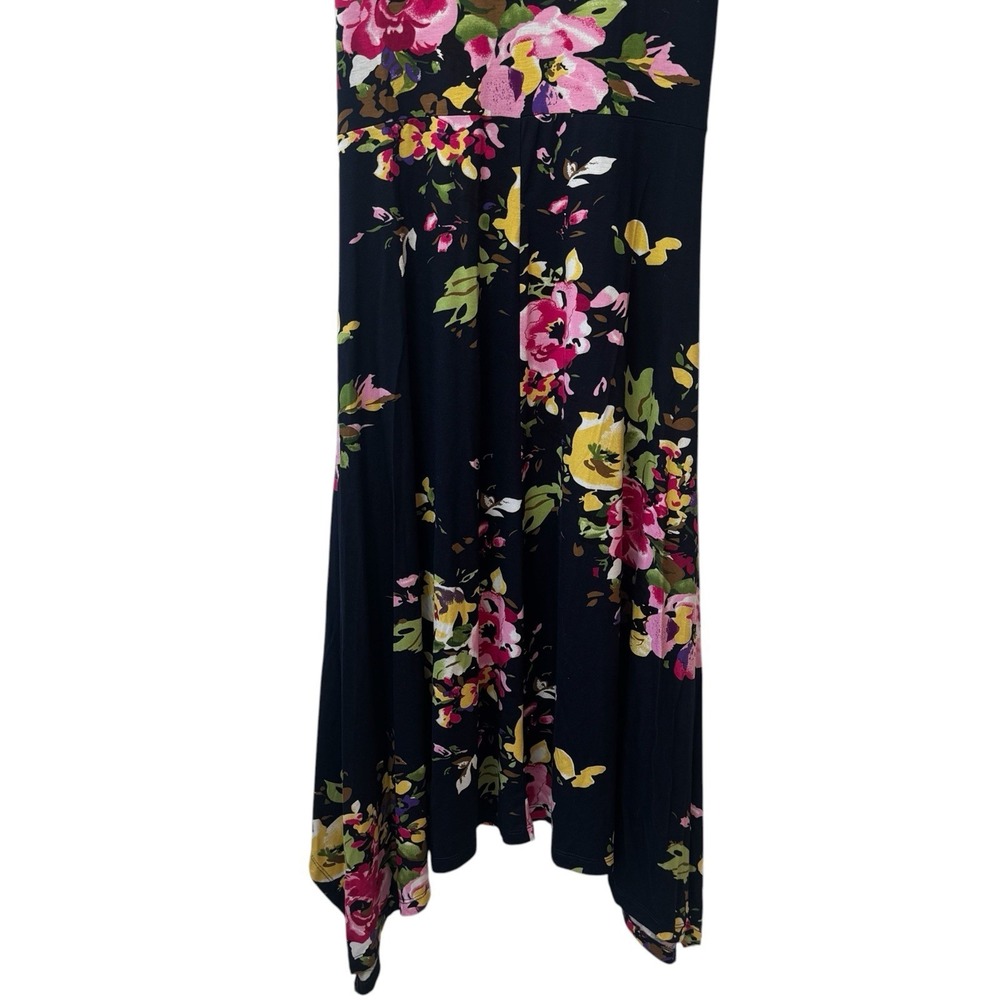 Lascana for Venus Navy Floral Handkerchief Hem Belted Jersey Knit Dress XL - Picture 7 of 11